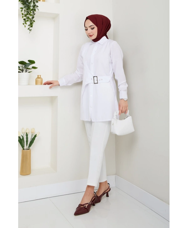 Tokalı Tasarım Gömlek - Beyaz / Ü0101