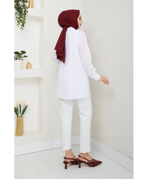 Tokalı Tasarım Gömlek - Beyaz / Ü0101