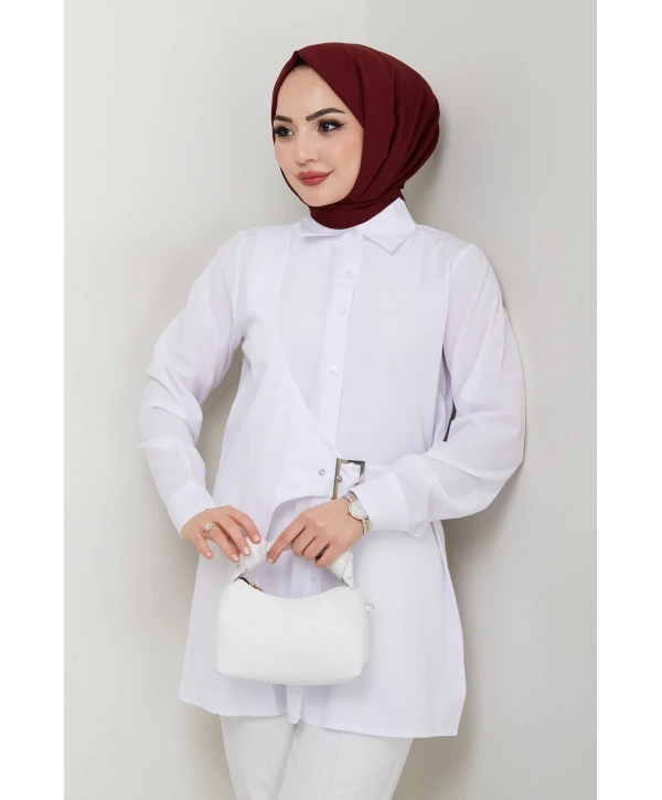Tokalı Tasarım Gömlek - Beyaz / Ü0101