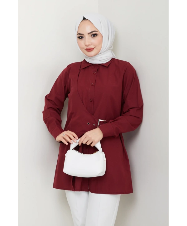 Tokalı Tasarım Gömlek - Bordo / Ü0101