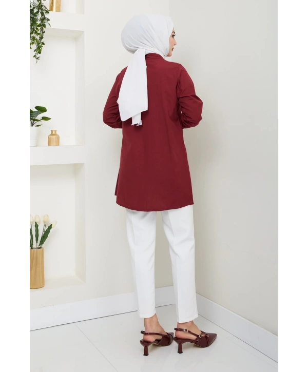 Tokalı Tasarım Gömlek - Bordo / Ü0101