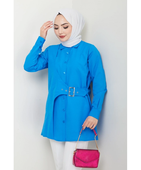 Tokalı Tasarım Gömlek - Mavi / Ü0101