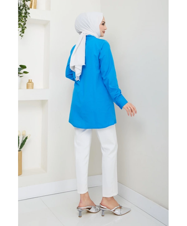 Tokalı Tasarım Gömlek - Mavi / Ü0101