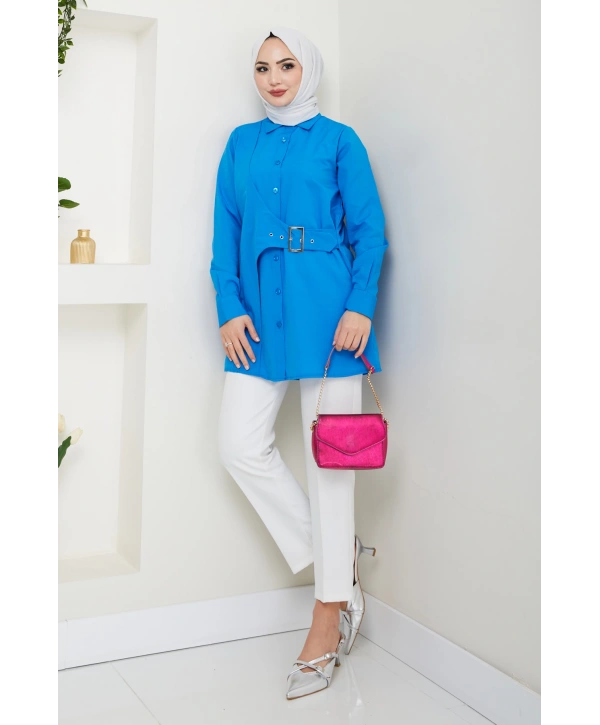 Tokalı Tasarım Gömlek - Mavi / Ü0101