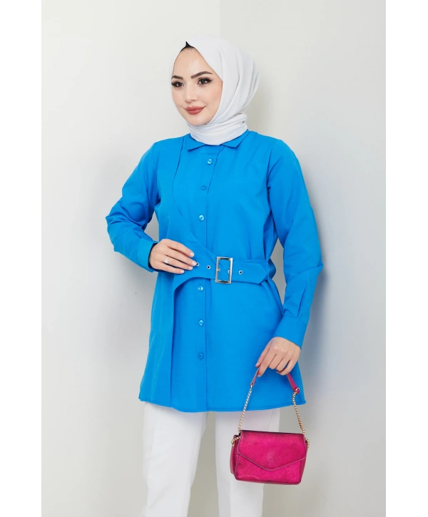 Tokalı Tasarım Gömlek - Mavi / Ü0101