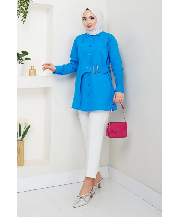 Tokalı Tasarım Gömlek - Mavi / Ü0101