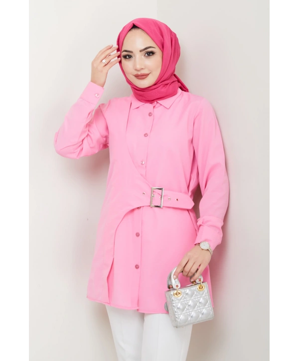 Tokalı Tasarım Gömlek - Pudra / Ü0101