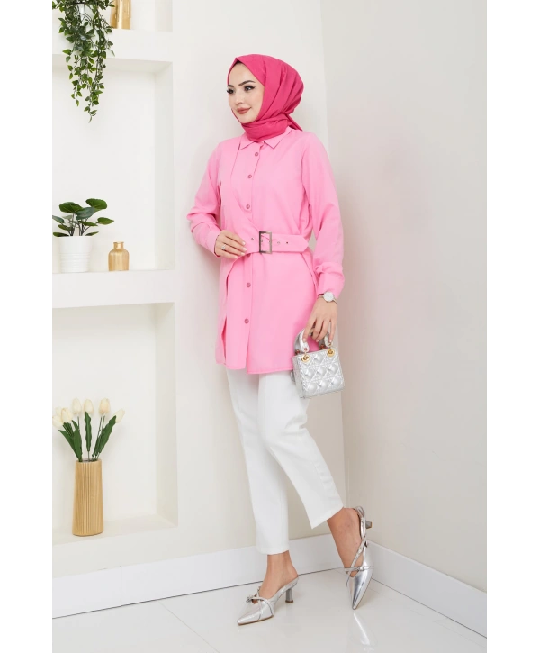 Tokalı Tasarım Gömlek - Pudra / Ü0101