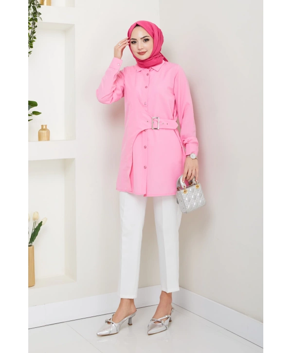 Tokalı Tasarım Gömlek - Pudra / Ü0101