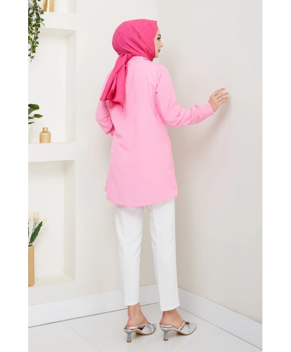 Tokalı Tasarım Gömlek - Pudra / Ü0101