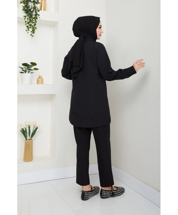 Tokalı Tasarım Gömlek - Siyah / Ü0101