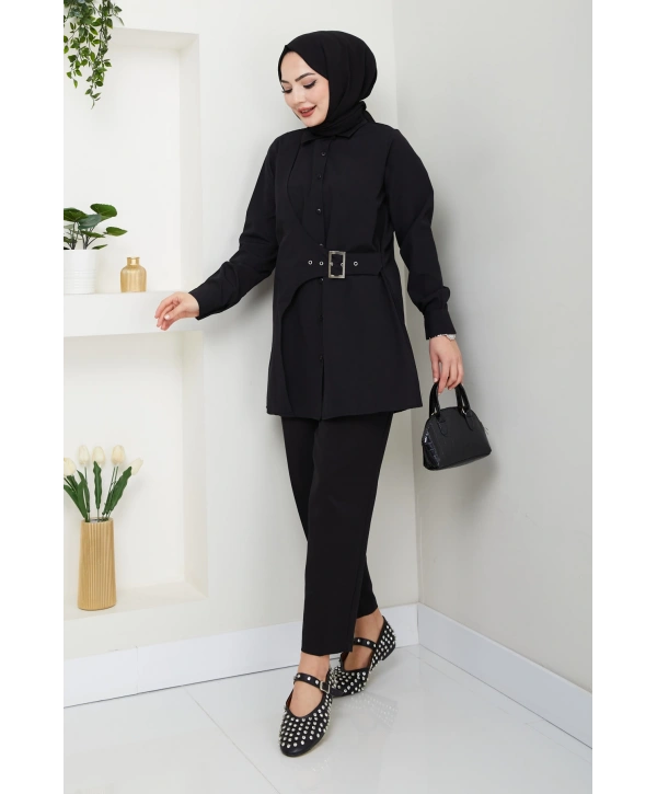 Tokalı Tasarım Gömlek - Siyah / Ü0101