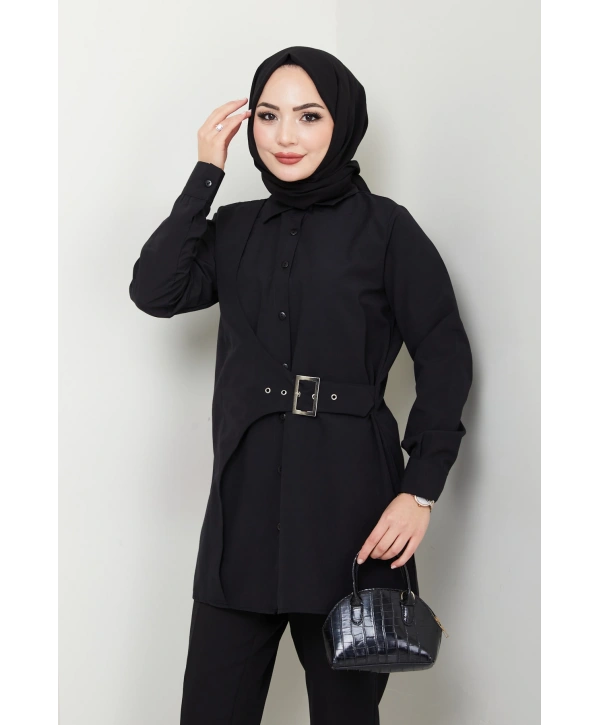 Tokalı Tasarım Gömlek - Siyah / Ü0101