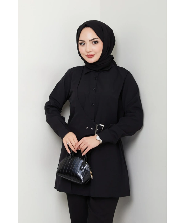 Tokalı Tasarım Gömlek - Siyah / Ü0101