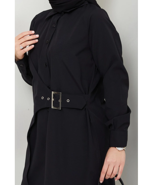 Tokalı Tasarım Gömlek - Siyah / Ü0101