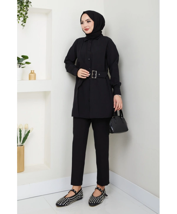 Tokalı Tasarım Gömlek - Siyah / Ü0101