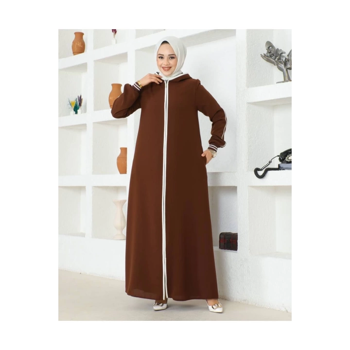 Biyeli Ribana Detaylı Ferace - Taba / F0128