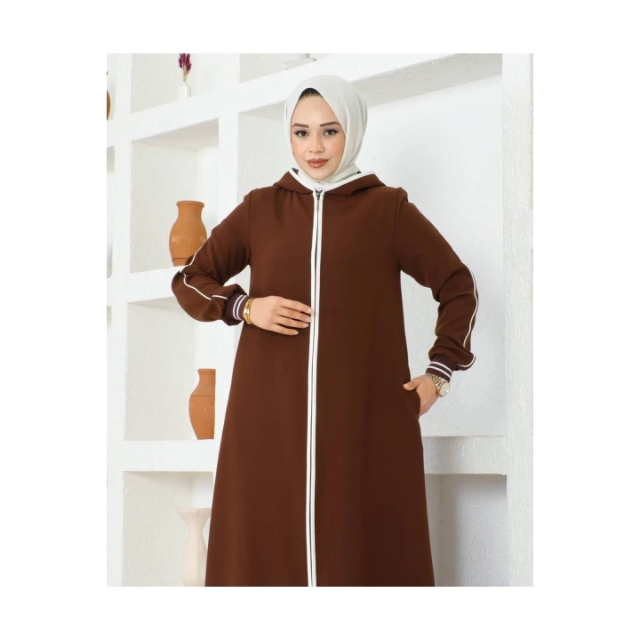 Biyeli Ribana Detaylı Ferace - Taba / F0128