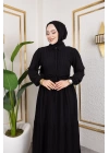Lara Kumaş Yarım Düğmeli Kadın Elbise - Siyah / E0121