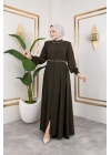 Yaka Ve Bel Nakış Detaylı Ferace - Haki / F0143