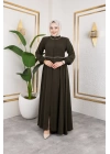 Yaka Ve Bel Nakış Detaylı Ferace - Haki / F0143