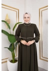 Yaka Ve Bel Nakış Detaylı Ferace - Haki / F0143