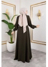 Yaka Ve Bel Nakış Detaylı Ferace - Haki / F0143