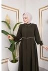 Yaka Ve Bel Nakış Detaylı Ferace - Haki / F0143
