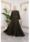 Yaka Ve Bel Nakış Detaylı Ferace - Haki / F0143