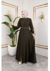 Yaka Ve Bel Nakış Detaylı Ferace - Haki / F0143