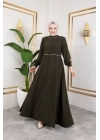 Yaka Ve Bel Nakış Detaylı Ferace - Haki / F0143