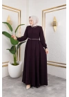 Yaka Ve Bel Nakış Detaylı Ferace - Mürdüm / F0143
