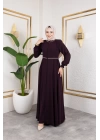 Yaka Ve Bel Nakış Detaylı Ferace - Mürdüm / F0143