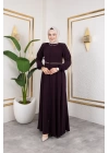 Yaka Ve Bel Nakış Detaylı Ferace - Mürdüm / F0143