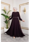 Yaka Ve Bel Nakış Detaylı Ferace - Mürdüm / F0143