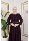 Yaka Ve Bel Nakış Detaylı Ferace - Mürdüm / F0143