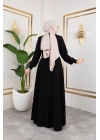 Yaka Ve Bel Nakış Detaylı Ferace - Siyah / F0143