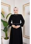 Yaka Ve Bel Nakış Detaylı Ferace - Siyah / F0143