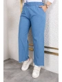 Beli Lastikli Keten Pantolon - Açık Mavi / A0104