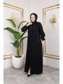 Biyeli Şerit Metal Aksesuar Detaylı Ferace / Siyah - F0144