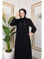 Biyeli Şerit Metal Aksesuar Detaylı Ferace / Siyah - F0144