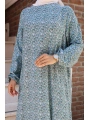 Çiçek Desenli Viskon Elbise - Açık Mavi / E0128