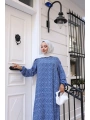 Çiçek Desenli Viskon Elbise - Mavi / E0128