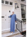 Çiçek Desenli Viskon Elbise - Mavi / E0128