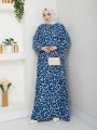 Büzgü Detaylı Rahat Kesim Anne Elbisesi - Mavi / E0131
