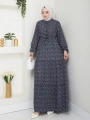 Düğme Detaylı Çiçekli Viskon Elbise - Lacivert / E0123