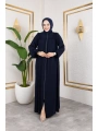 Robalı Medine İpeği Kumaş Rahat/Salaş Kesim Ferace - Lacivert / F142