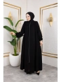 Robalı Medine İpeği Kumaş Rahat/Salaş Kesim Ferace - Siyah / F142