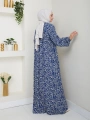 Büzgü Detaylı Rahat Kesim Anne Elbisesi - İndigo / E0130