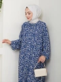 Büzgü Detaylı Rahat Kesim Anne Elbisesi - İndigo / E0130